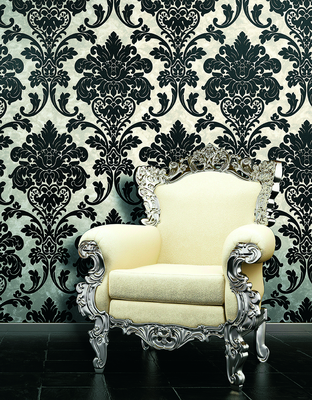 black flocked wallpaper design