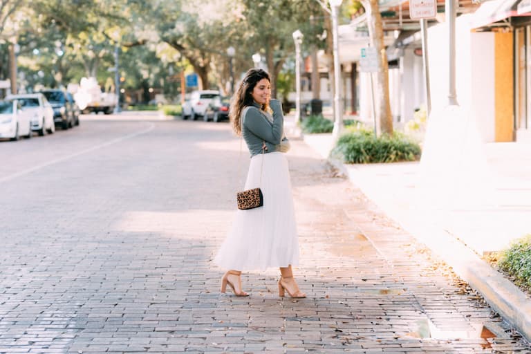 Nude block heels with skirts