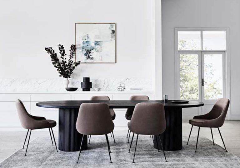 black oval dining table